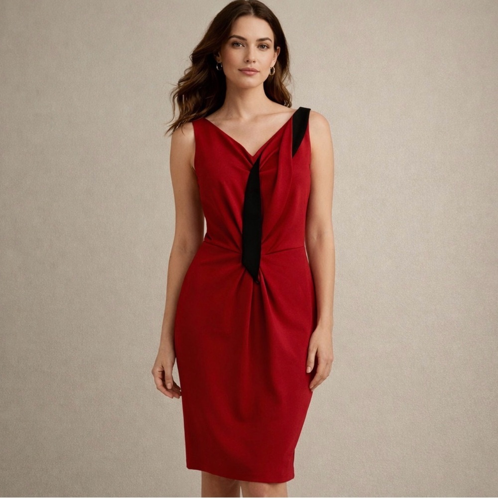 ESCADA Dress Women’s Size 40/10 Red Black Shift Elegant Designer Career Cocktail